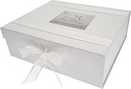 WHITE COTTON CARDS 25th Silver Wedding Anniversary Keepsake Box with Glitter and Words, Wood, White,