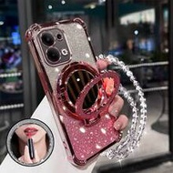 เคสโทรศัพท์กันตก 16 มุม แบบ All-In-One ใหม่ พร้อมสายคล้องลูกปัดกระดาษสีชมพูเงา กระจกแต่งหน้ากลมสีชมพ