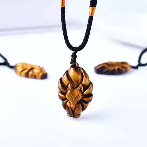 1pc 100% Natural Tiger Eyes Stone Pendant Nine-tailed Fox Shape Polished Healing Stone Increase char