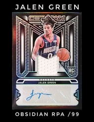 Jalen Green 2021-22 NBA 籃球 球星卡 Obsidian 86/99 編 RPA 球衣簽字 Rockets 火箭 card
