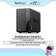 Synology DS225+ 2-Bay NAS DiskStation Server Storage Cloud Backup RAID Gigabit LAN for Home Office