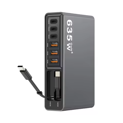 8-in-1 635W GaN Fast Charger Station with 140W Retractable USB C Cable Charging for iPhone 17 Samsun