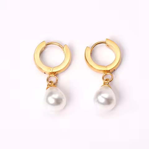 316L Stainless Steel Imitation Pearl Hoop Earrings Gold/Silver Color for Women Fashion Jewelry Party