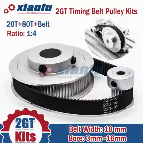 2GT 20T 80T Timing Belt Pulley Kits Ratio 1:4 Bore 3~16mm Wheel Set GT2 Belt Width 10mm Pulley Set 2