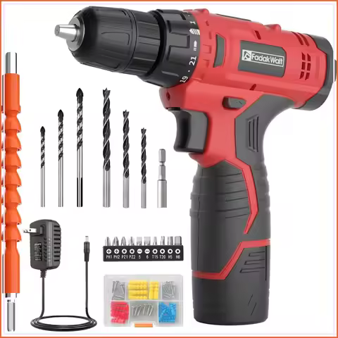 20V Cordless Drill Set with Battery and Charger, 180 in-lbs Torque, 21+1 Clutch, LED Light, Accessor