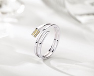 黃鑽石14k金長方形訂婚戒指 另類環狀矩形求婚鑽戒 三圈結婚戒指