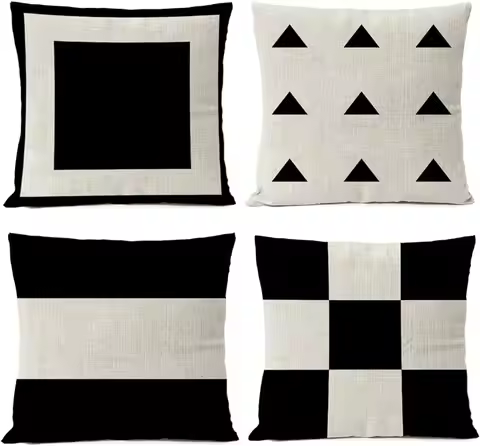 Black geometric pillowcase, linen cushion cover, office home décor sofa pillowcase, cushion cover 45