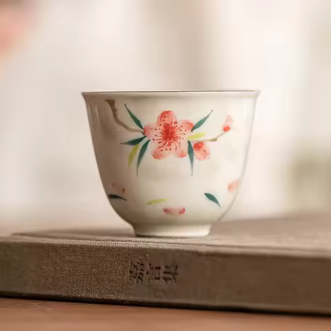 Hand‑Painted Peach Blossom Ceramic Tea Cup Single Master Tea Tasting Cup Premium Kung Fu Tea Drinkwa