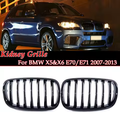 For BMW X5 X6 E70 E71 2007-2013 Single Slat Gloss Black Matte Carbon Look M Color Chrome Silver Gril