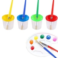 (PUKJ) 9 Pcs No Spill Paint Cups Set with Paint Brushes and Paint Tray Palette Paint Cups with Lids 
