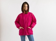 FILA 冬季鋪棉短版長袖連帽外套 桃紅色拉鍊夾克 7023