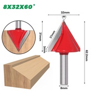 8mm Shank V Shape Groove Router Bits CNC ดอกเอ็นมิลคาร์ไบด์แข็ง 60 90 120 150 องศาเครื่องตัดมิลลิ่งงานไม้แกะสลักบิต