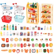 136 pcs Mini Shopping Cart Basket Miniature Food Drink Bottle Supermarket Metal Handcart Toy Doll Ho