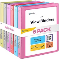 3 Ring Binder 1 Inch, 1” Clear View Cover with 2 Inside Pockets Round Ring Binder, Colored School Su