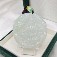冰起膠灑金飄花 文殊菩薩吊墜 生肖兔守護神 | 天然緬甸玉A貨翡翠