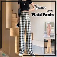 Seluar Panjang Perempuan Women Plaid Long Pants Loose Causal Wide Leg Pants Long pants women casual 
