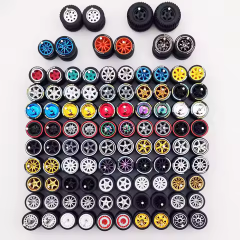 50 Sets 1/64 Wheels Pack with Rubber Tires Axles for 1:64 Matchbox Domeka Hotwheel Diecast Car Model