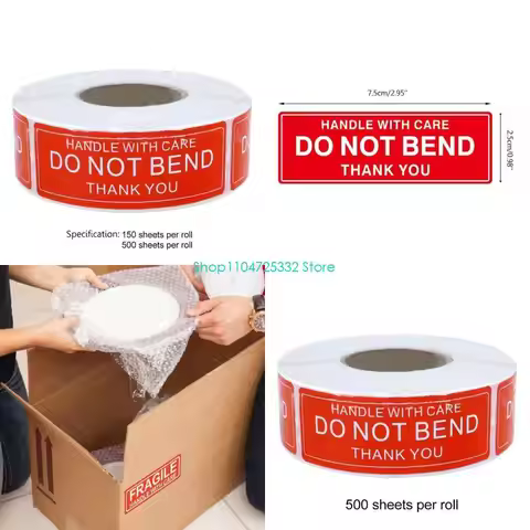 P5EA 150 & 500 Pcs/Roll Warning Sticker Handle With Care DO NOT BEND Remind Labels