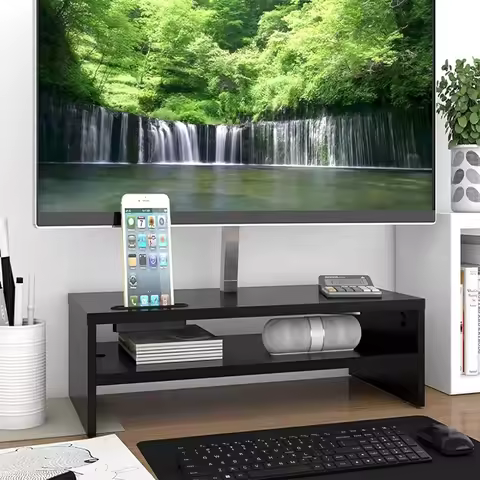 2-Tier Monitor Stand Riser with Storage & Cable Management Wood Computer Stand Computer Monitor Stan