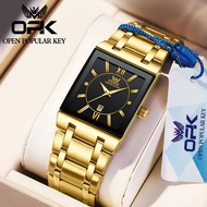 OPK นาฬิกาผู้ชาย ของแท้ 100% กันน้ำ ใหม่ สายสแตนเลส casual ส่องสว่าง ปฏิทิน แฟชั่น ควอตซ์ ทอง  นาฬิกา
