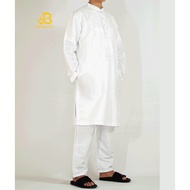 BASMALA - Men's White Pakistani Kurta, Men's Umrah Robe Set, One Set Men's Long Sleevekoko Kain Ihra