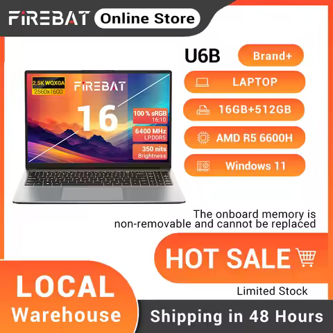 FIREBAT U6B 16" Laptop AMD Ryzen5 6600H LPDDR5 16GB RAM M.2 512GB SSD WiFi6 BT5.2 16inch 2.5K 120Hz 