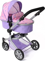 Bayer Chic 2000® 2-in-1 Mika Doll's Pram - Purple Hearts - Foldable - Height-Adjustable Handle 47-80