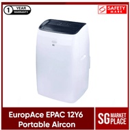 EuropAce EPAC 12Y6 Portable Aircon. 12,000 BTU. 4-in-1 Mode. LED Touch Panel. Remote Controlled. Safety Mark Approved.