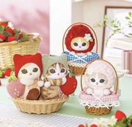 Mofusand 櫻花草莓 手機繩公仔 田園果籃 花籃 士多啤梨 毛公仔 鯊魚貓 白貓咪 掛件 毛公仔 掛飾 鎖匙扣 吊飾 包掛 限量版 日本代購 藤籃 strawberry keychain cat