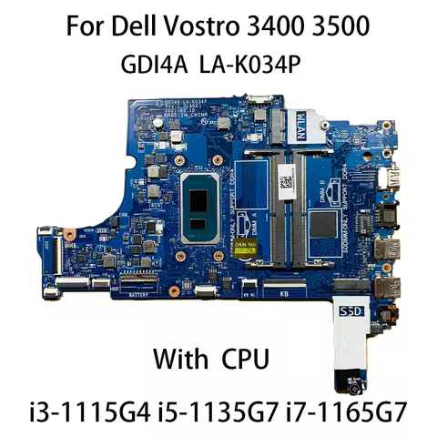 Laptop Motherboard GDI4A LA-K034P For Dell Vostro 3400 3500 Inspiron 3501 3401 With CPU I3-1115G4 I5