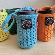 手工編織簍空手提飲料杯袋 (藍色)