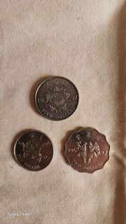 香港硬幣 一元、五元、兩元(1997特別印製)，請看内容。