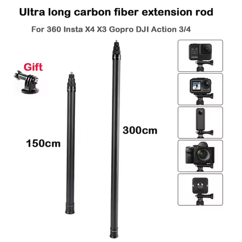 Carbon Fiber Extended Selfie Stick 1.5M/3.0M For Insta 360 X4 3/ONE X2 /ONE RS/GO 2 For GoPro DJI Ac