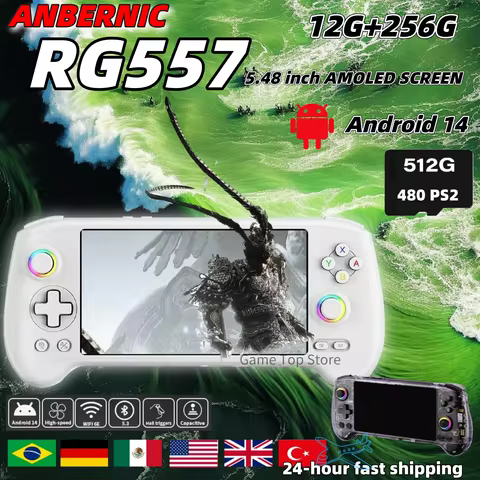 ANBERNIC RG557 Retro Handheld Game Console Android 14 5.48 Inch AMOLED Screen Video Player High-reso