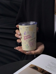 1pc 350ML/11.8OZ Or 280ML/9.47OZ Butterfly Series Vacuum Insulated Stainless Steel Tumbler, Coffee M