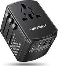 LENCENT Universal Travel Power Adapter, International AC Plug Adaptor with 2 USB C 2 USB A Ports Wal
