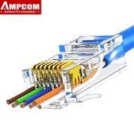 Đầu Nối Mạng AMPCOM Pass Through RJ45 Modular Plug CAT6/CAT5E UTP 3/50μ Đầu Uốn 8P8C Mạ Vàng Cho Cáp