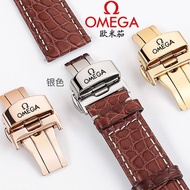 Omega Strap Genuine Leather Crocodile Leather Suitable for Butterfly Flying Seahorse Speedmaster Original Stainless Steel Butterfly Buckle Men Women Watch Strap [Cash on Delivery]