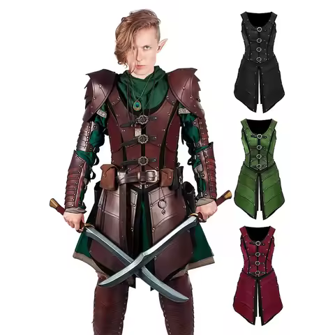 Adults Medieval Armor Viking Armor Knight Dress Armor PU Leather Costume for Halloween Party