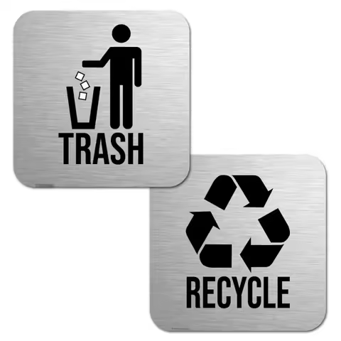 2Pcs Vinyl Modern Logo Symbol Recycle and Trash Sticker To Organize Trash Cans or Garbage Containers