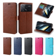 For Xiaomi Poco F6 Pro 2024 Case Leather Magnetic Flip Phone Cover Poco F6 5G Poco M6 Pro 4G X6 X6Pr