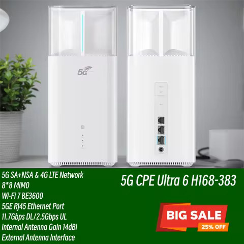Brovi 5G CPE Ultra 6 H168-383 WiFi 7 BE3600 Router 5GE Port Dual Bands 11.7Gbps 5G NR 4G LTE Sim Car
