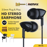 REMAX 3.5 mm Earphone Bass Earphone  Remax  In Ear Earphone Original Wired Earphone With Mic MDRW106
