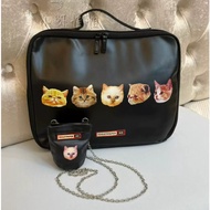 Straw Straw paper Co-Branded Black Crossbody Bag Cat Laptop Bag Chain Bag