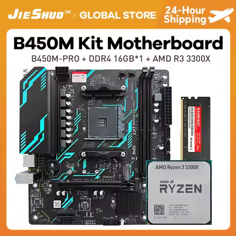 JIESHUO kit B450 Motherboard AMD Ryzen 3 R3 3300X cpu DDR4 16GB 3200MHz Desktop memory