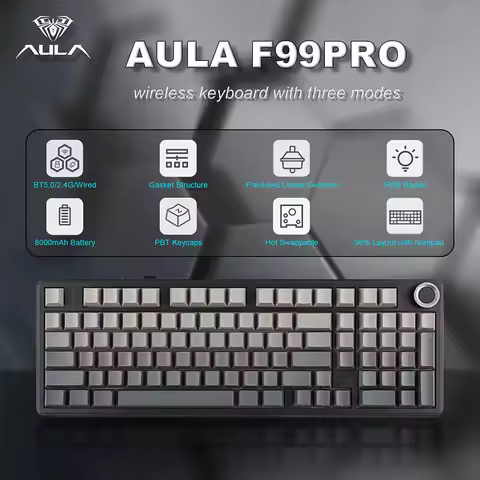 AULA F99 PRO Wireless Gaming Mechanical Keyboard 99 Keys Hot Swappable Gasket Structure 96% 8000mAh 