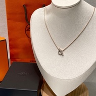 999新 愛馬仕Hermes  Finesse玫瑰金 滿鑽小Q項鍊