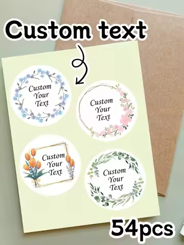 Custom Text Wreath Stickers • Personalized Wedding & Party Labels • Elegant Floral Thank You Tags • 