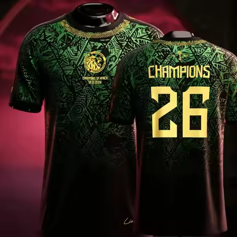 Cameroon AFCON Champions 2026 Green Black Tribal Jersey #26 CHAMPIONS Football Shirt for Men
