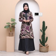 gamis batik kombinasi polos terbaru wanita syari modern s m l xl - ungu xl